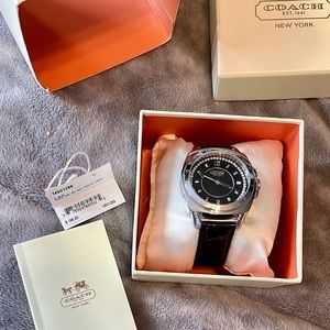 Coach Patent Leather Black Watch with Silver Dial ⏱